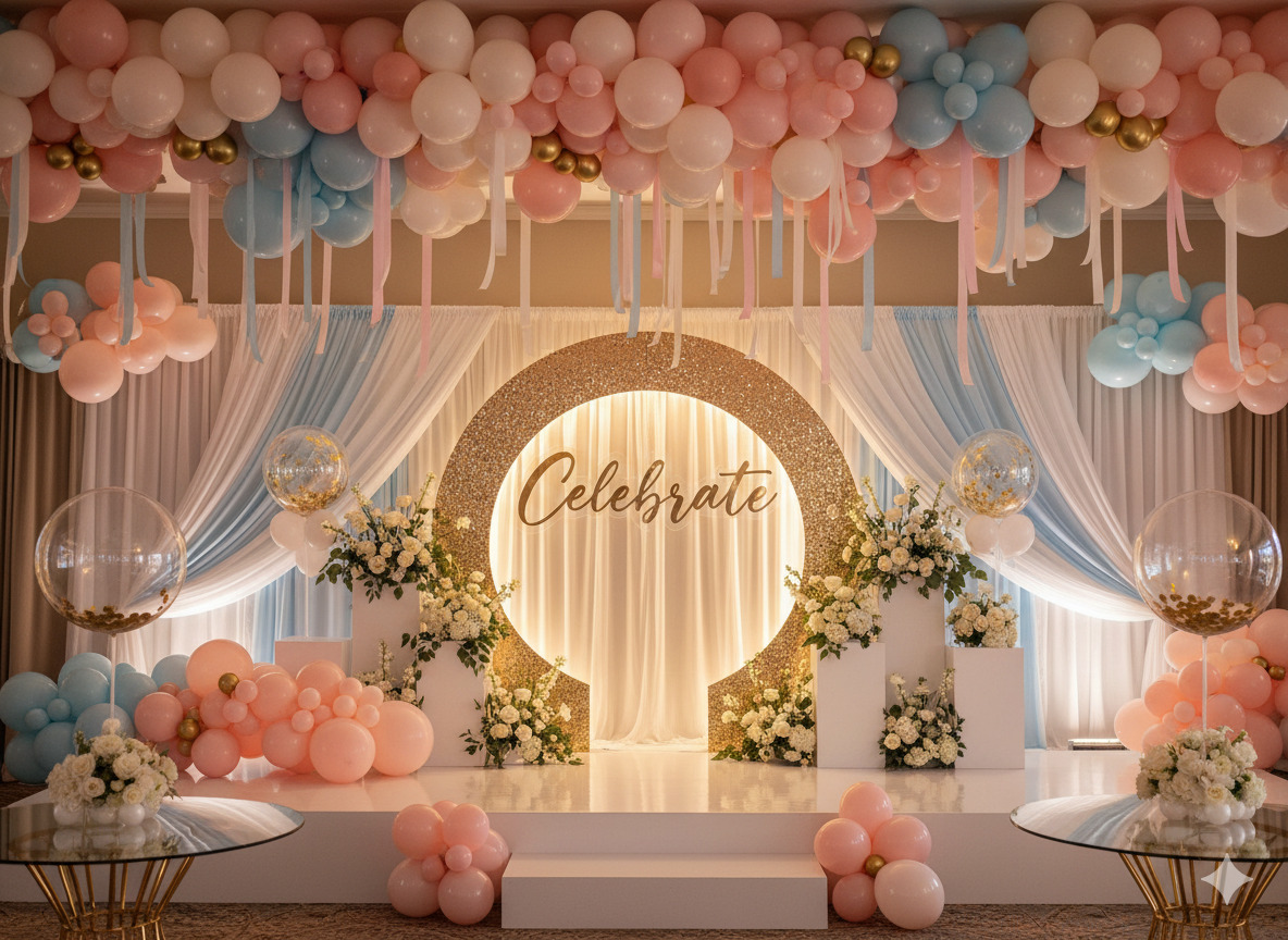 Custom event design with balloons and backdrops